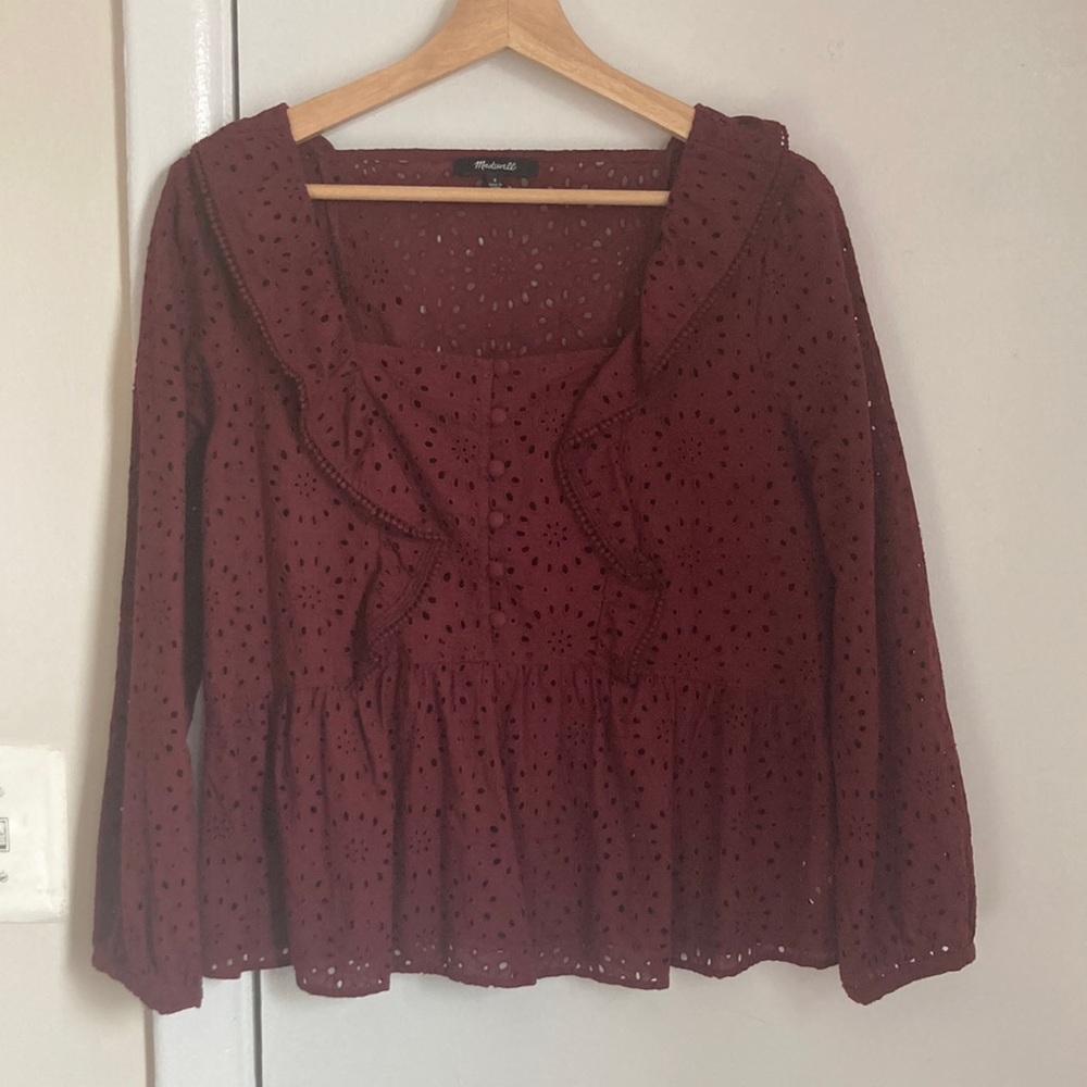 Sz S madewell burgundy eyelet top